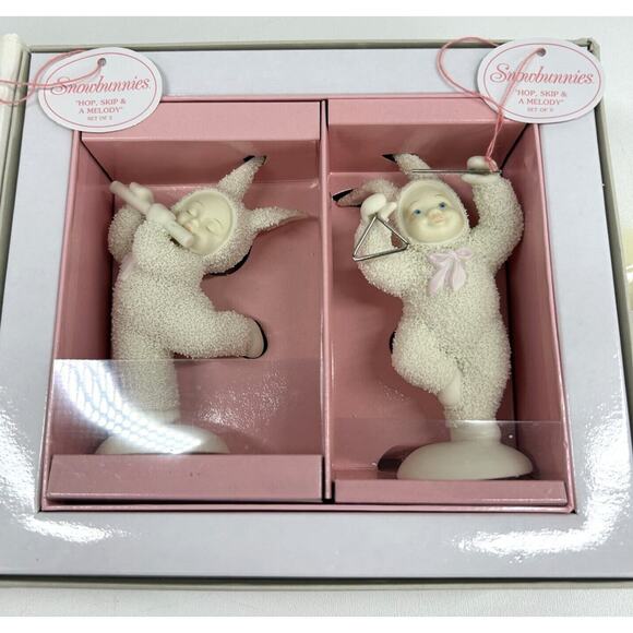 Dept 56 Snowbunnies HOP SKIP AND A MELODY (Set of 2) Figurine 26301 - Picture 2 of 6